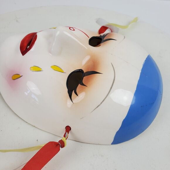 Vintage Circus Clown Ceramic Mask ART 7.5 Inch Taiwan Hand Painted Flower Tears - Picture 3 of 7